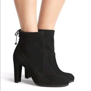 Stuart Weitzman Black Suede Mitten Block Heel Ankle Boots Sz 6